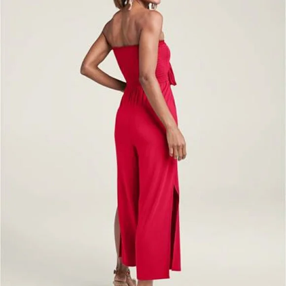 VENUS Red Strapless Jumpsuit - Picture 3 of 14